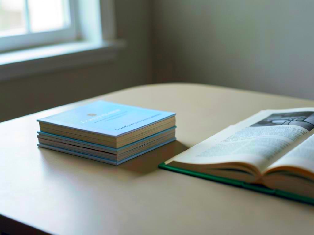 Academic journals and an open book on a desk