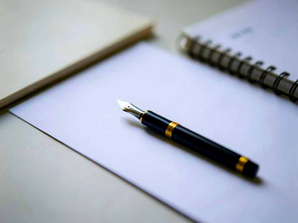 A fountain pen resting on writing paper